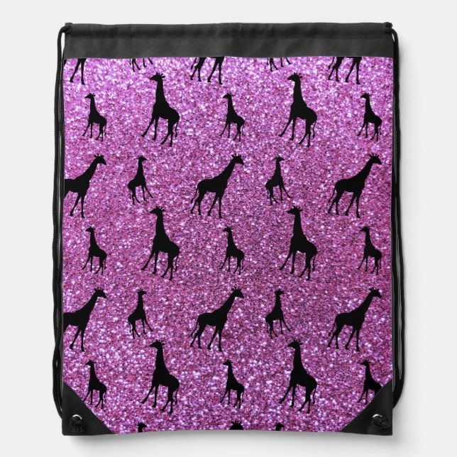 Pastel purple giraffe glitter pattern drawstring bag (Front)