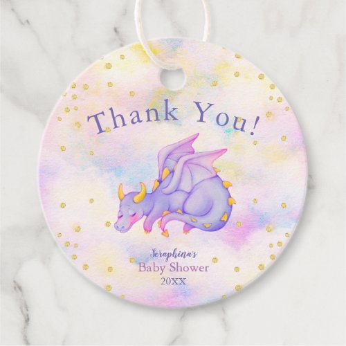 Pastel Purple Girls Dragon Baby Shower Thank You Favor Tags