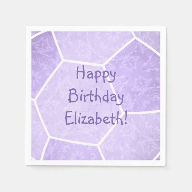 pastel purple girly soccer birthday party napkins (Front)