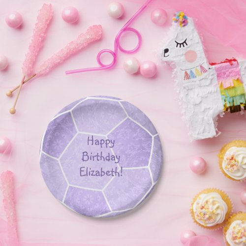 pastel purple girly soccer birthday party paper plates