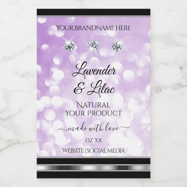 Pastel Purple Glitter Product Labels with Diamonds (Single Label)