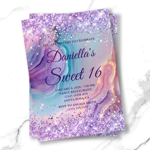 Pastel Purple Glittery Blue Pink Agate Sweet 16