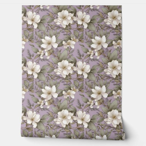 Pastel purple gold and sage white magnolia flowers wallpaper 