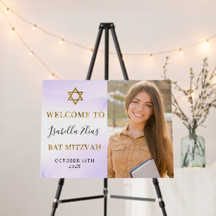 Pastel Purple Gold Bat Mitzvah Welcome Photo Foam Board