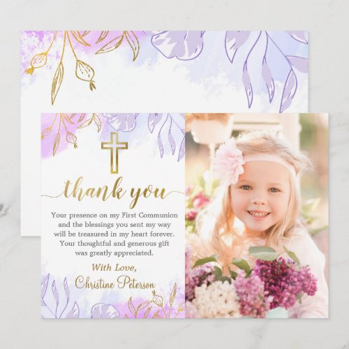 Pastel Purple Gold Floral First Communion Photo