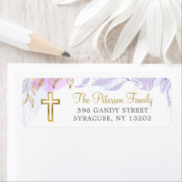 Pastel Purple Gold Floral Religious Return Address