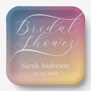 Pastel Purple Gradient Ombre Script Bridal Shower Paper Plates