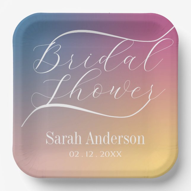 Pastel Purple Gradient Ombre Script Bridal Shower Paper Plates (Front)