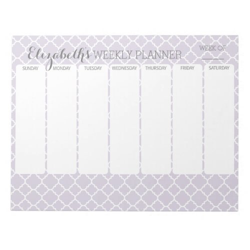 Pastel Purple Gray Quatrefoil with Weekly Planner Notepad