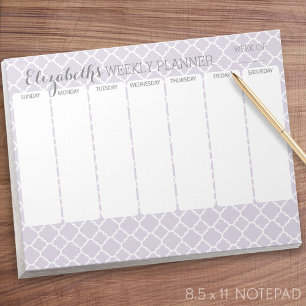 Pastel Purple Gray Quatrefoil with Weekly Planner Notepad
