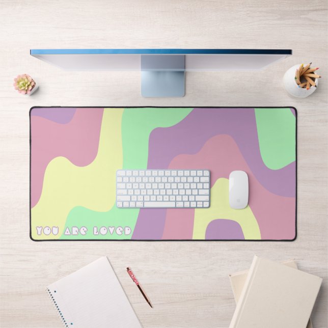 Pastel Purple Green Abstract Lines Pattern Slogan Desk Mat (Office 1)
