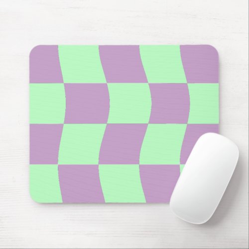 Pastel Purple Green Wavy Checkerboard Pattern Mouse Pad