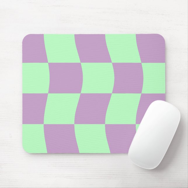 Pastel Purple Green Wavy Checkerboard Pattern Mouse Pad (With Mouse)