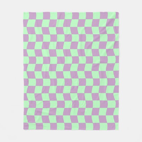 Pastel Purple Green Wavy Checkerboard Print Fleece Blanket