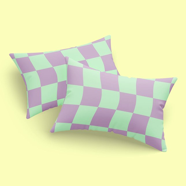 Pastel Purple Green Wavy Checkerboard Print Pillow Case (Creator Uploaded)