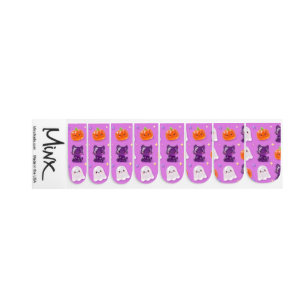 Pastel Purple Halloween Cats Ghosts Nail Wraps