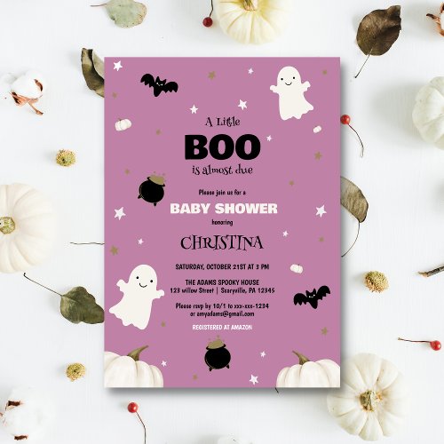 Pastel Purple Halloween Little Boo Baby Shower Invitation