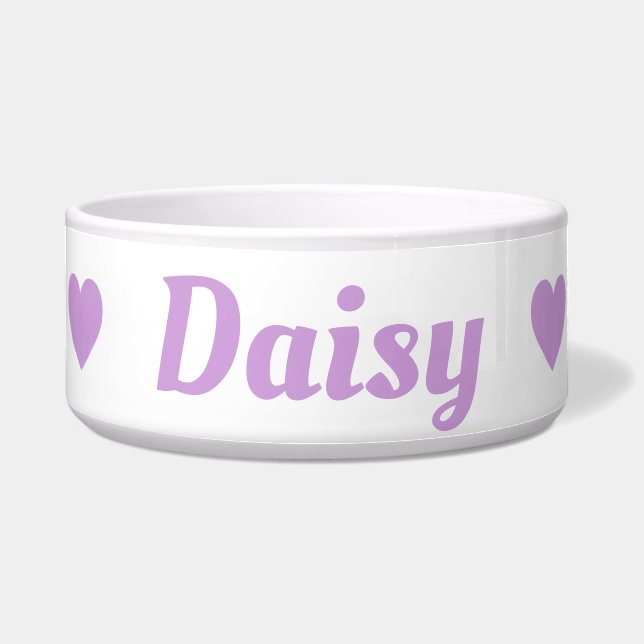 Pastel Purple Heart Dog Name Bowl (Front)