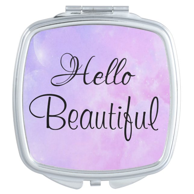 Pastel Purple Hello Beautiful Compact Mirror (Front)