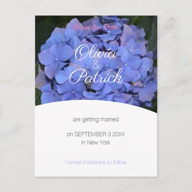 Pastel Purple Hydrangea Wedding Save the Date Invitation Postcard (Front)