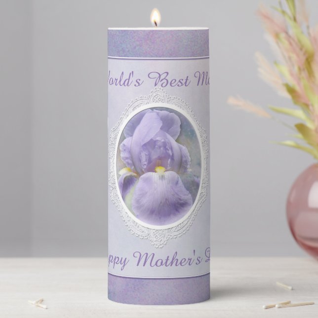 Pastel Purple Iris Mother's Day 3x8 Pillar Candle (In Situ)