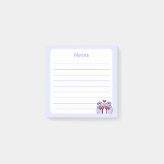 Pastel Purple Kawaii Chibi Frog Holding Hearts Post-it Notes