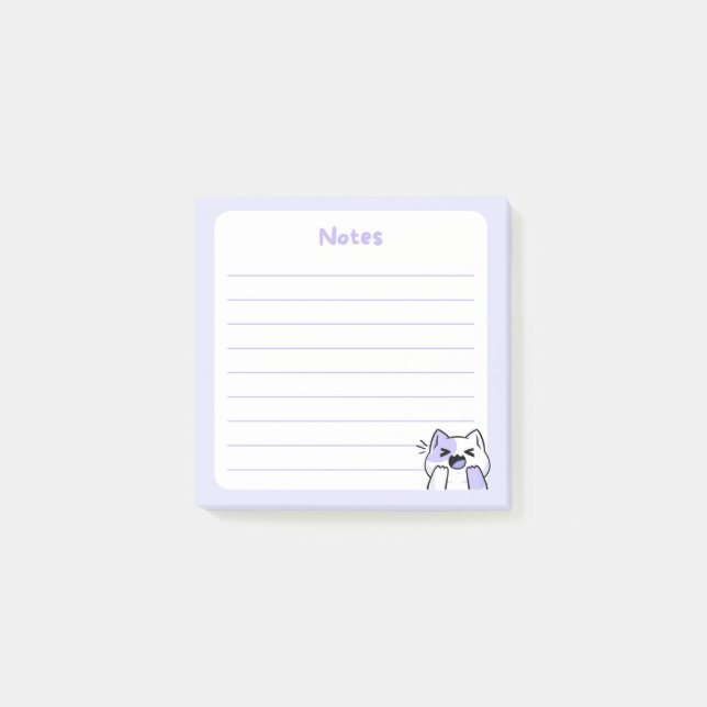 Pastel Purple Kawaii Chibi Laughing Kitty Cat Post-it Notes (Front)