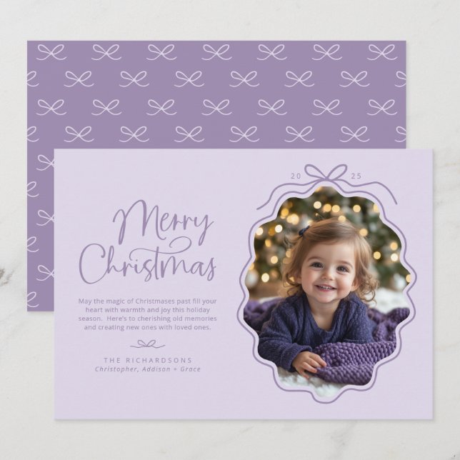 Pastel Purple Lavender Wavy Retro Photo Holiday Card (Front/Back)