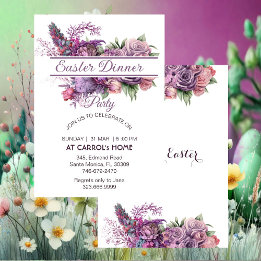 Pastel Purple Lilac Flora Rose Easter Dinner Party Invitation