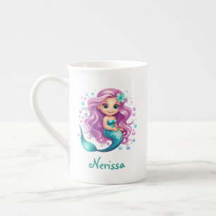 Pastel Purple Little Mermaid Watercolor Birthday Bone China Mug