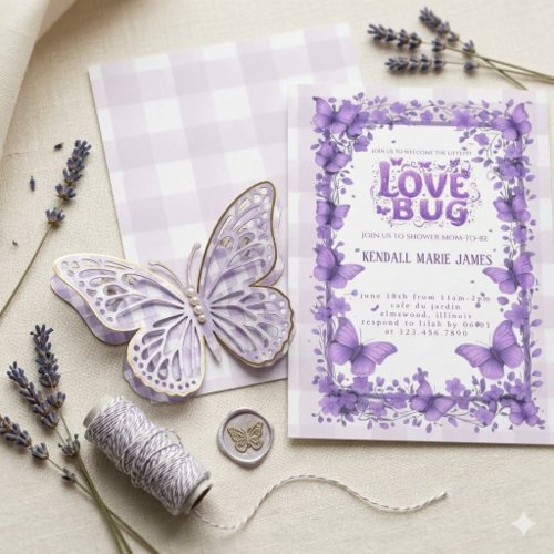 Pastel Purple Love Bug Baby Shower Invites
