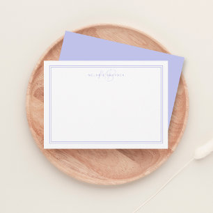 Pastel Purple Minimalist Monogram Two Border Note Card