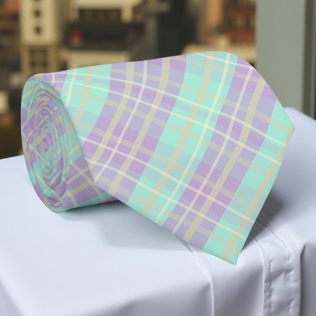 Pastel Purple & Mint Green Modern Plaid Tartan Neck Tie (Creator Uploaded)