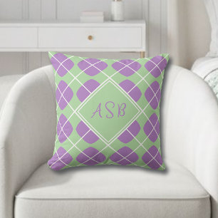 Pastel Purple Mint Mod Argyle Monogram Throw Pillow