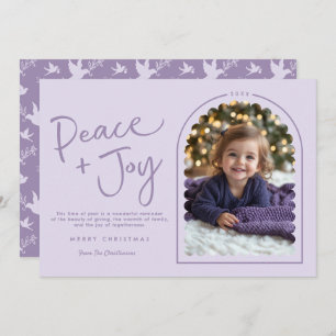 Pastel Purple Modern Peace Joy Photo Christmas Holiday Card