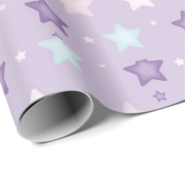 Pastel Purple Multicolor Stars  Wrapping Paper (Roll Corner)