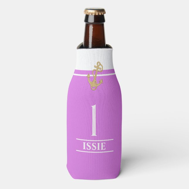 Pastel Purple Nautical Monogrammed Bottle Cooler (Bottle Front)