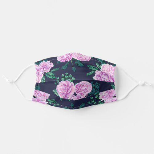 Pastel Purple Navy Watercolor Flowers Safety Adult Cloth Face Mask
