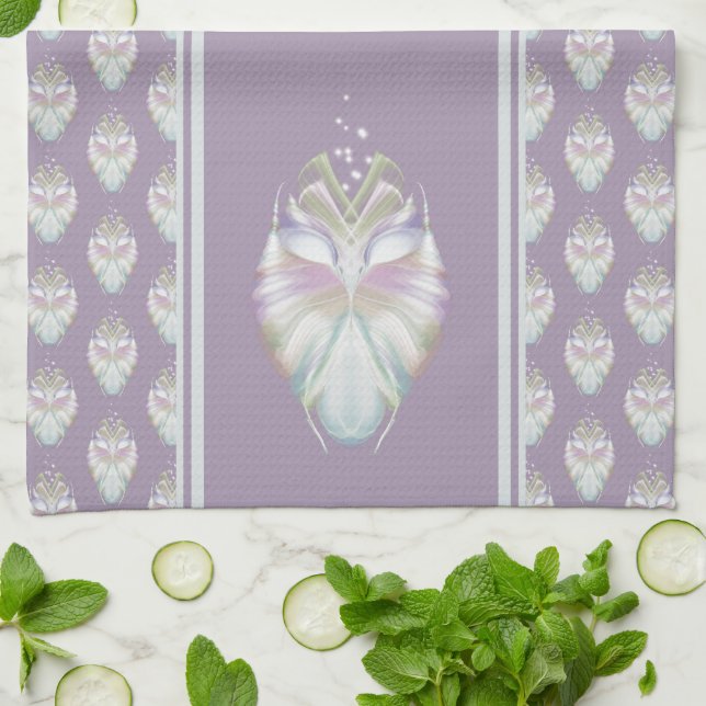 Pastel Purple Oracle Owl Kitchen Towel (Folded)
