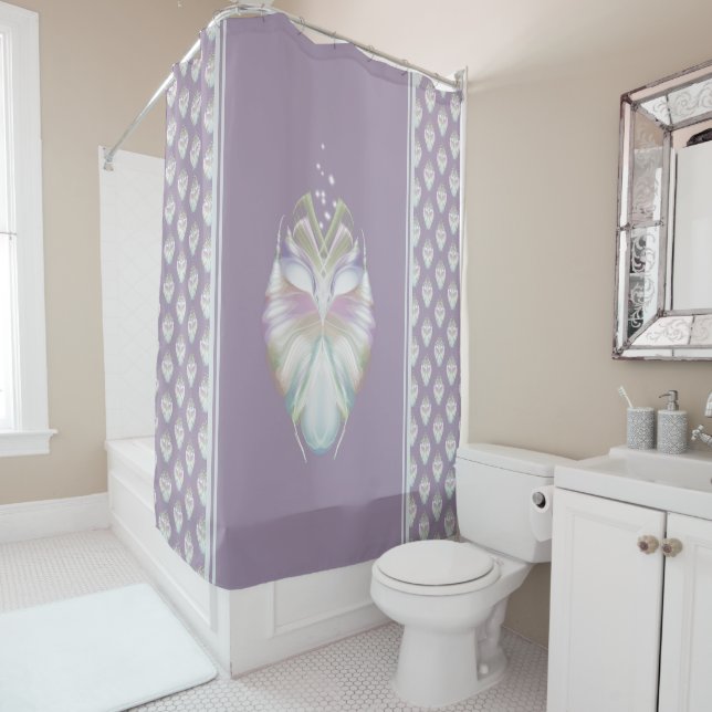 Pastel Purple Oracle Owl Shower Curtain (In Situ)