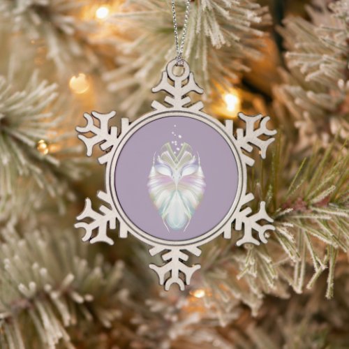 Pastel Purple Oracle Owl Snowflake Pewter Christmas Ornament