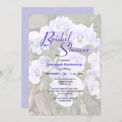 Pastel Purple Pansies Photo Bridal Shower Template