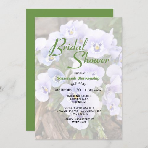 Pastel Purple Pansies Photo Bridal Shower Template