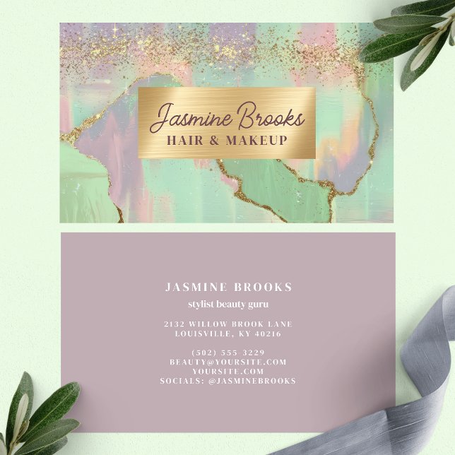 Pastel Purple Pink And Mint Modern Gold Accents Business Card (Creator Uploaded)