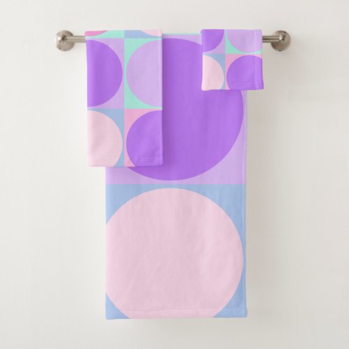 Pastel Purple Pink Aqua Geometric Circle Shape Art Bath Towel Set
