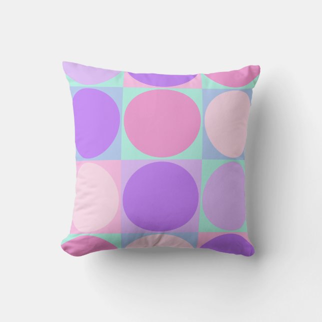 Pastel Purple Pink Aqua Geometric Circle Shape Art Throw Pillow (Front)