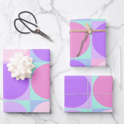 Pastel Purple Pink Aqua Geometric Circle Shape Art Wrapping Paper Sheets