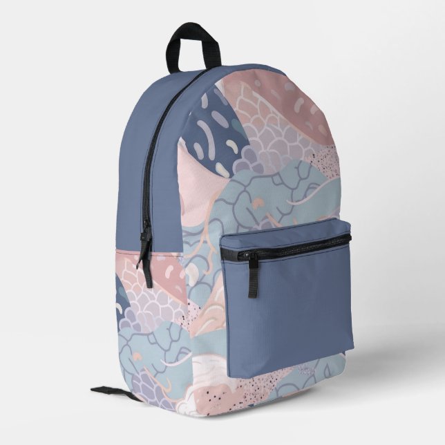 Pastel Purple Pink Blue Wavy Pattern  Printed Backpack (Back Corner Left)