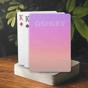 Pastel Purple Pink Coral Ombre - huge monogram Poker Cards