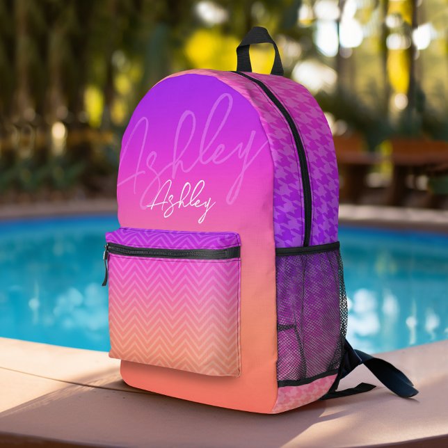 Pastel Purple Pink Coral Ombre - huge monogram Printed Backpack (Personalized Backpack with gradient shades plus custom name)